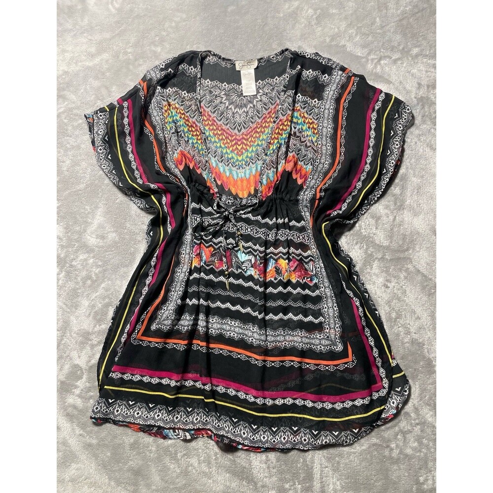Jessica Simpson Coverup Women's Large Sheer Colorful Open Boho Swim Top
